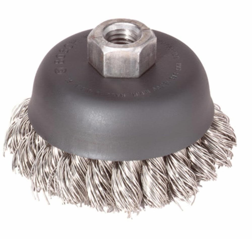 Bosch, BOSCH 3" Wheel Dia. 5/8"-11 Arbor Stainless Steel Knotted Wire Single Row Cup Brush