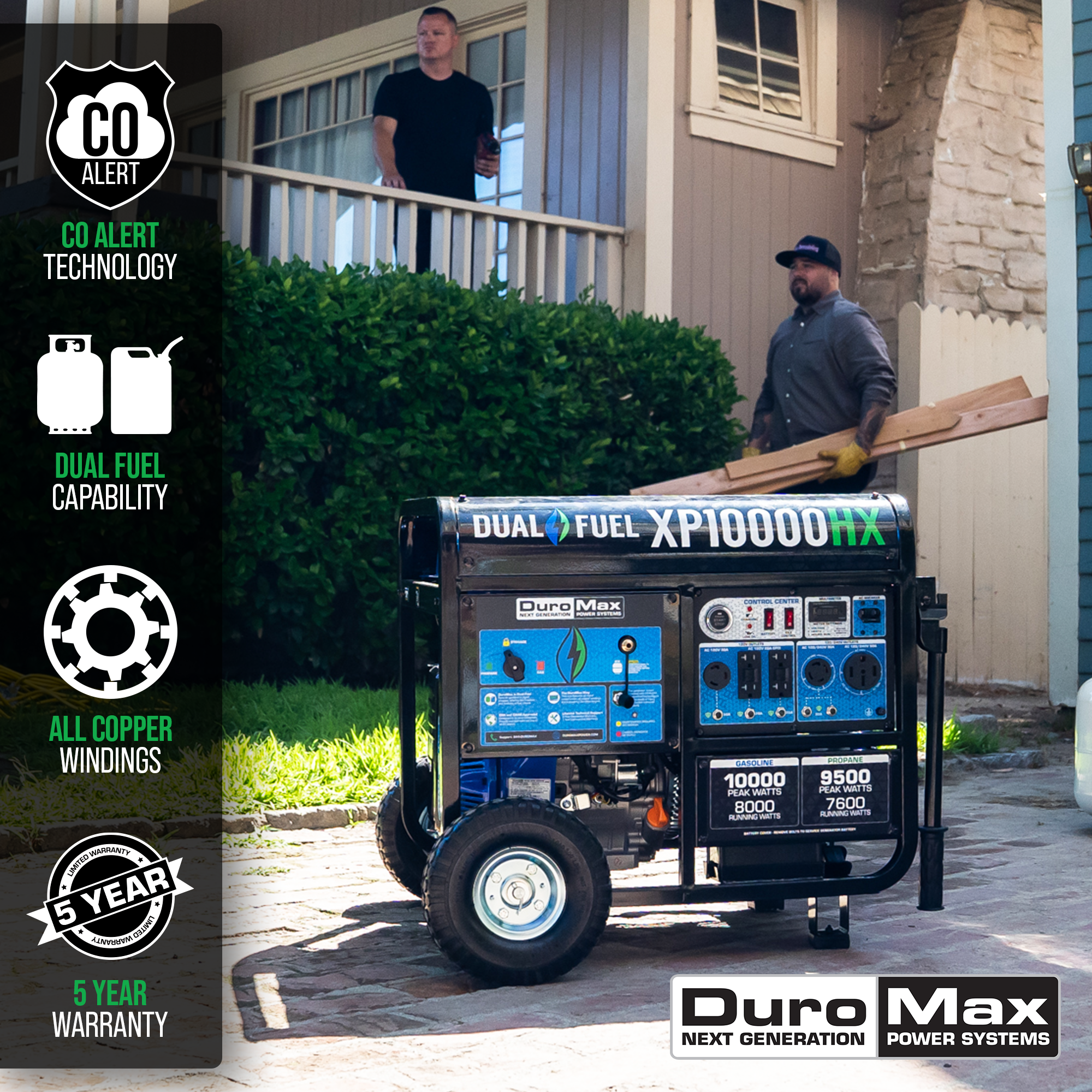 DuroMax, DuroMax XP10000HX 10,000 Watt Portable Dual Fuel Gas Propane CO Alert Generator