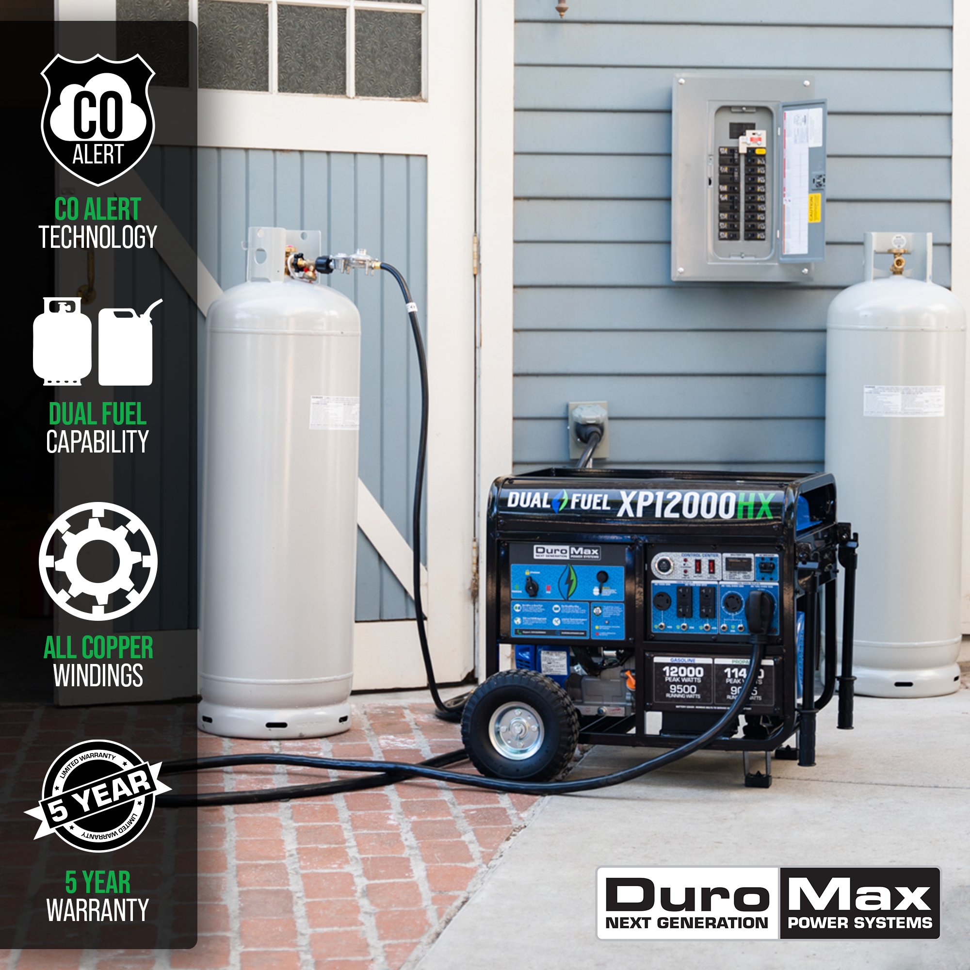 DuroMax, DuroMax XP12000HX 12,000 Watt Portable Dual Fuel Gas Propane CO Alert Generator