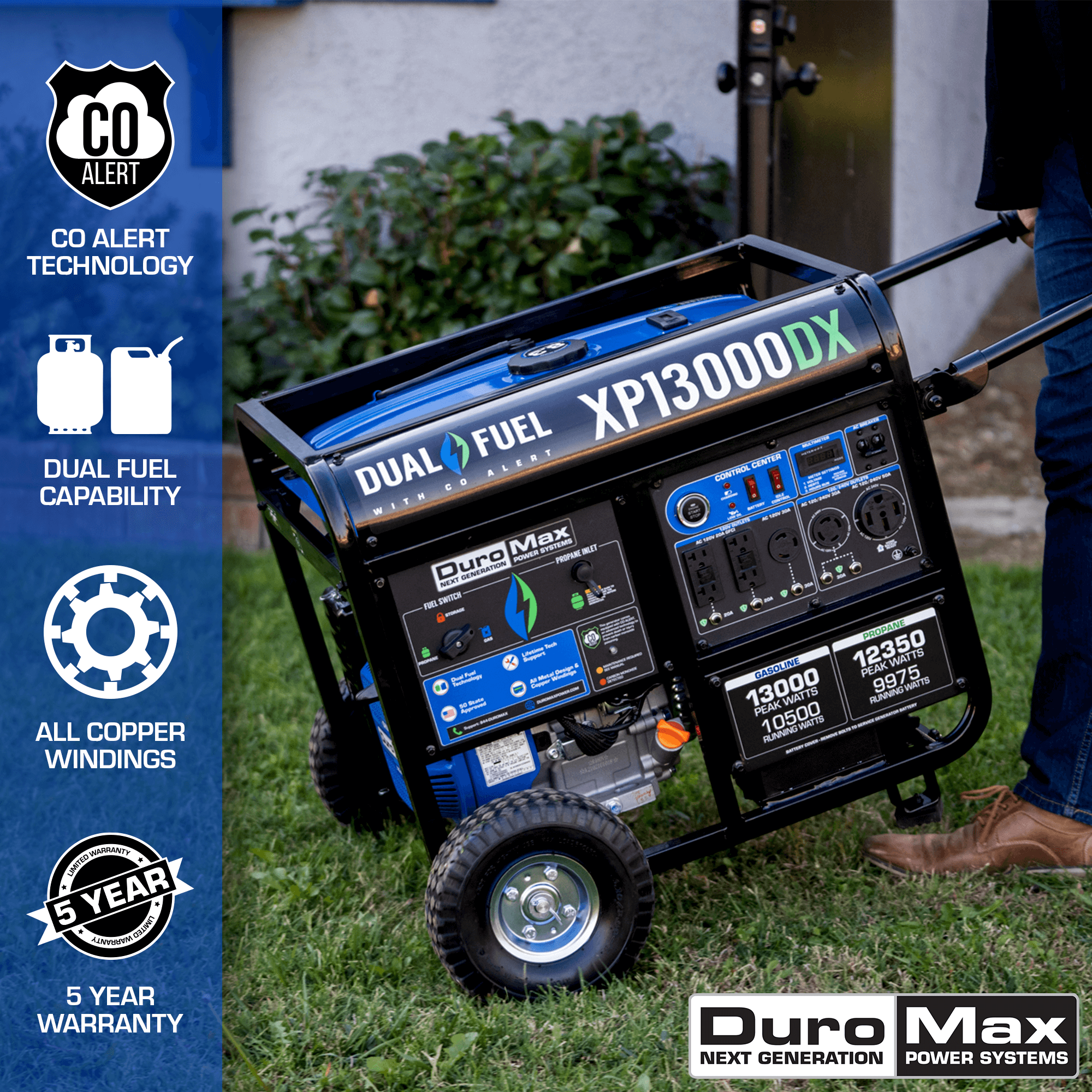 DuroMax, DuroMax XP13000DX 13,000 Watt Dual Fuel Gas Propane Portable Generator w/ CO Alert