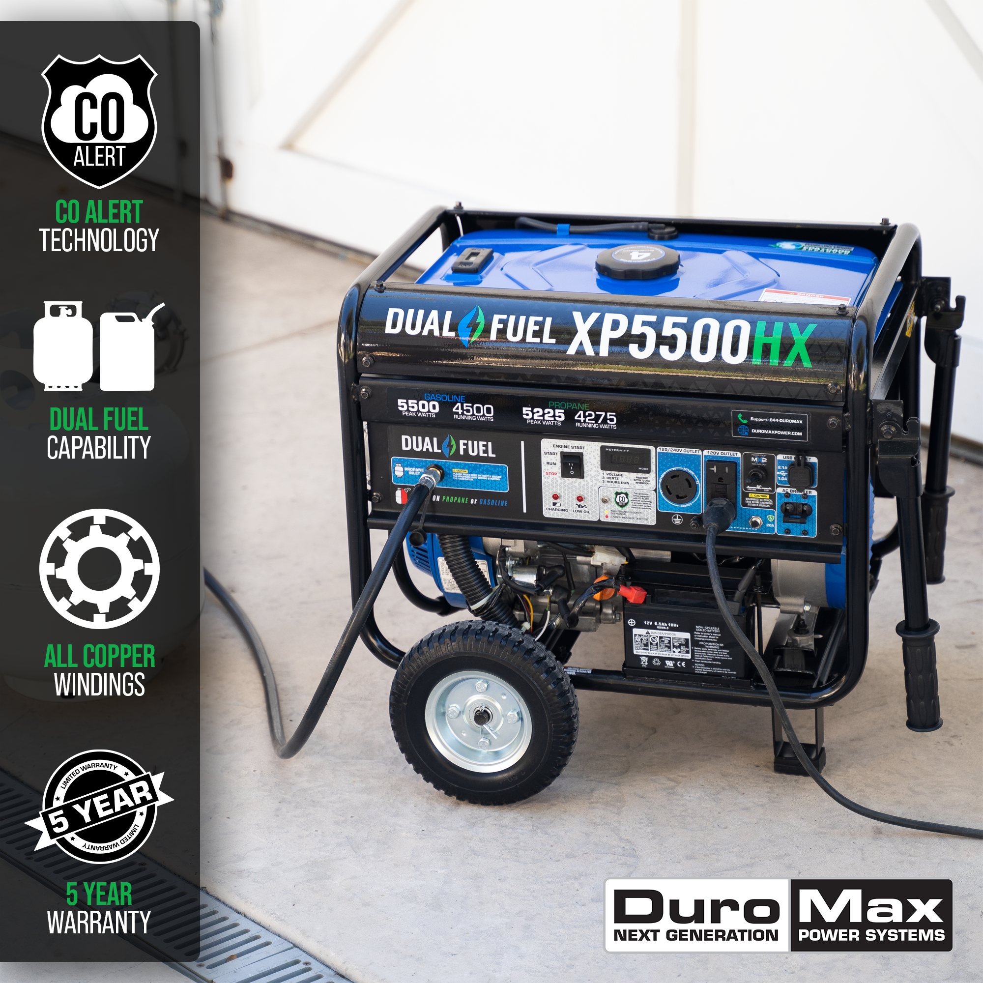 DuroMax, DuroMax XP5500HX 5,500 Watt Portable Dual Fuel Gas Propane CO Alert Generator