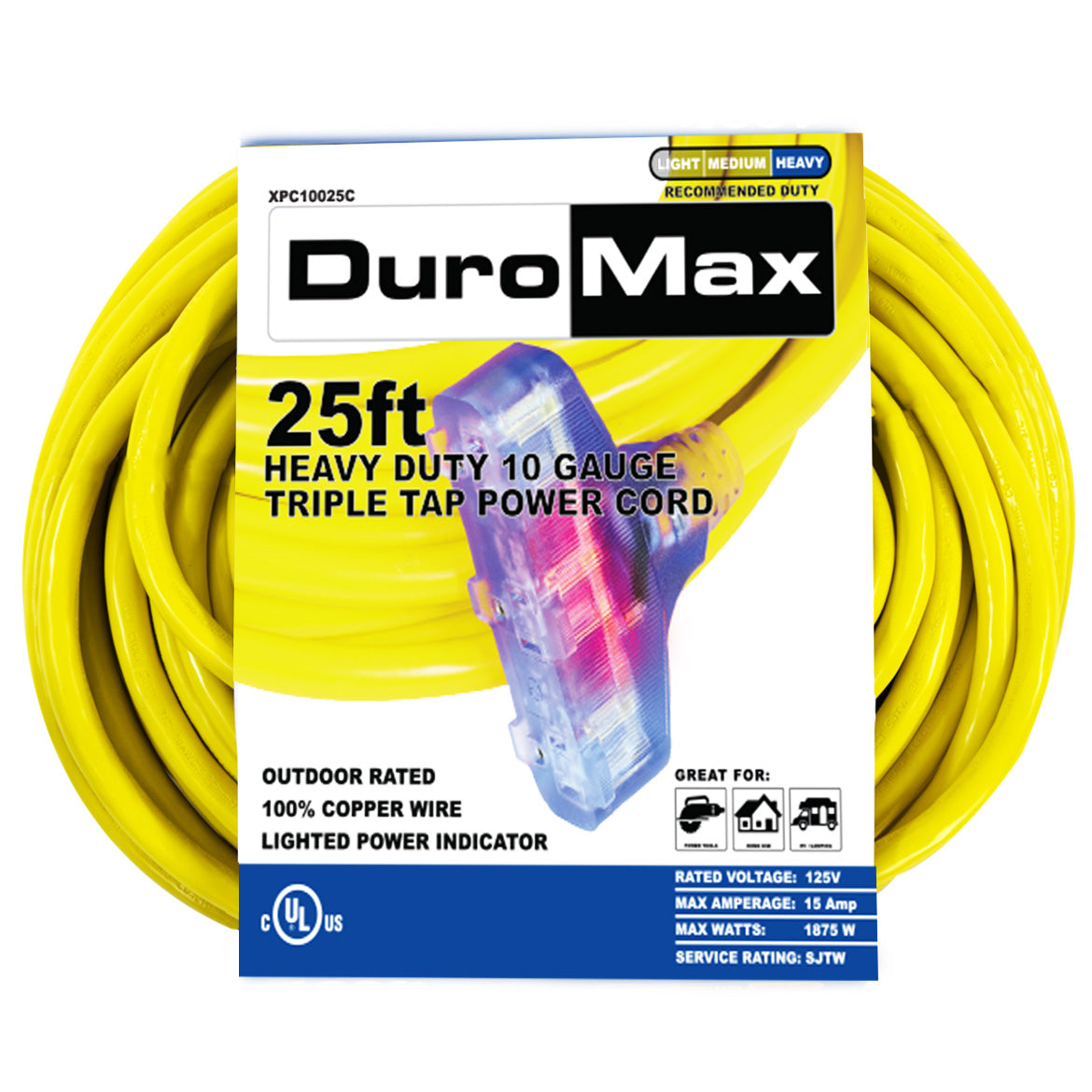 DuroMax, DuroMax XPC10025C 25-Foot 10 Gauge Triple Tap Extension Power Cord