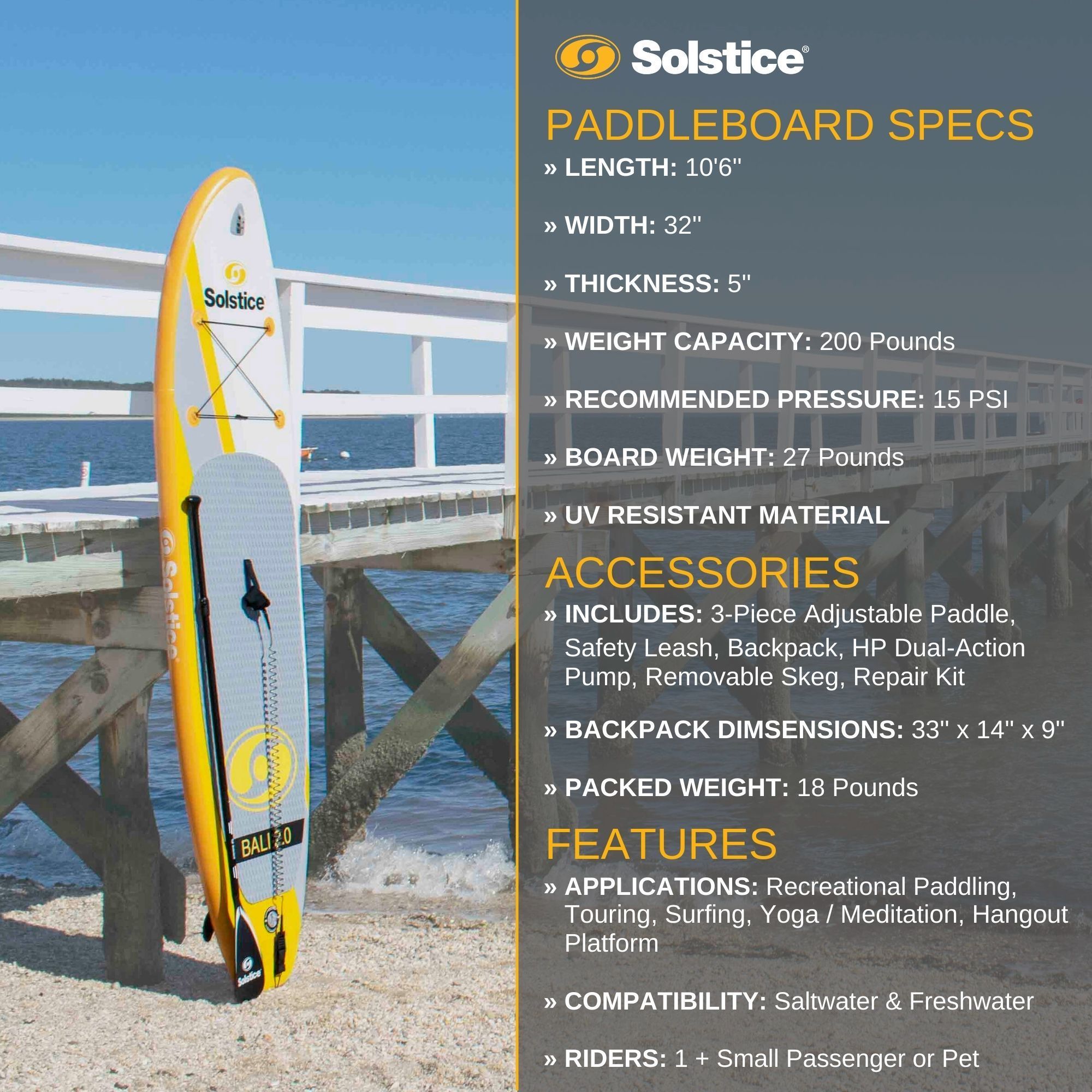 Swimline, Swimline Solstice Bali 2.0 10' 6" Inflatable Stand Up Paddleboard New