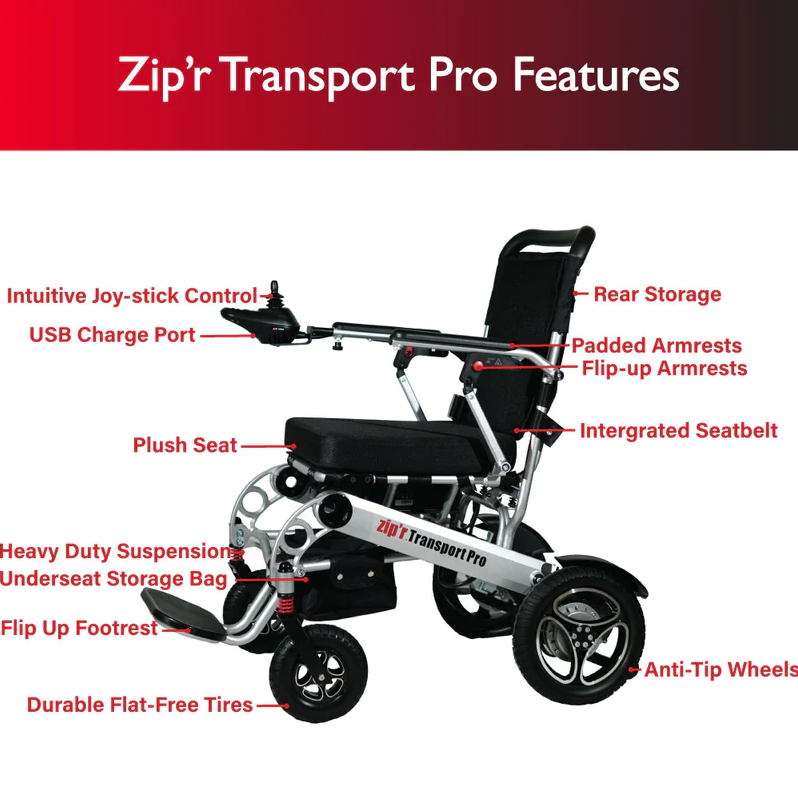 Zip'r, Zip’r ZIP13SLV Transport Pro Folding Electric Wheelchair Silver New